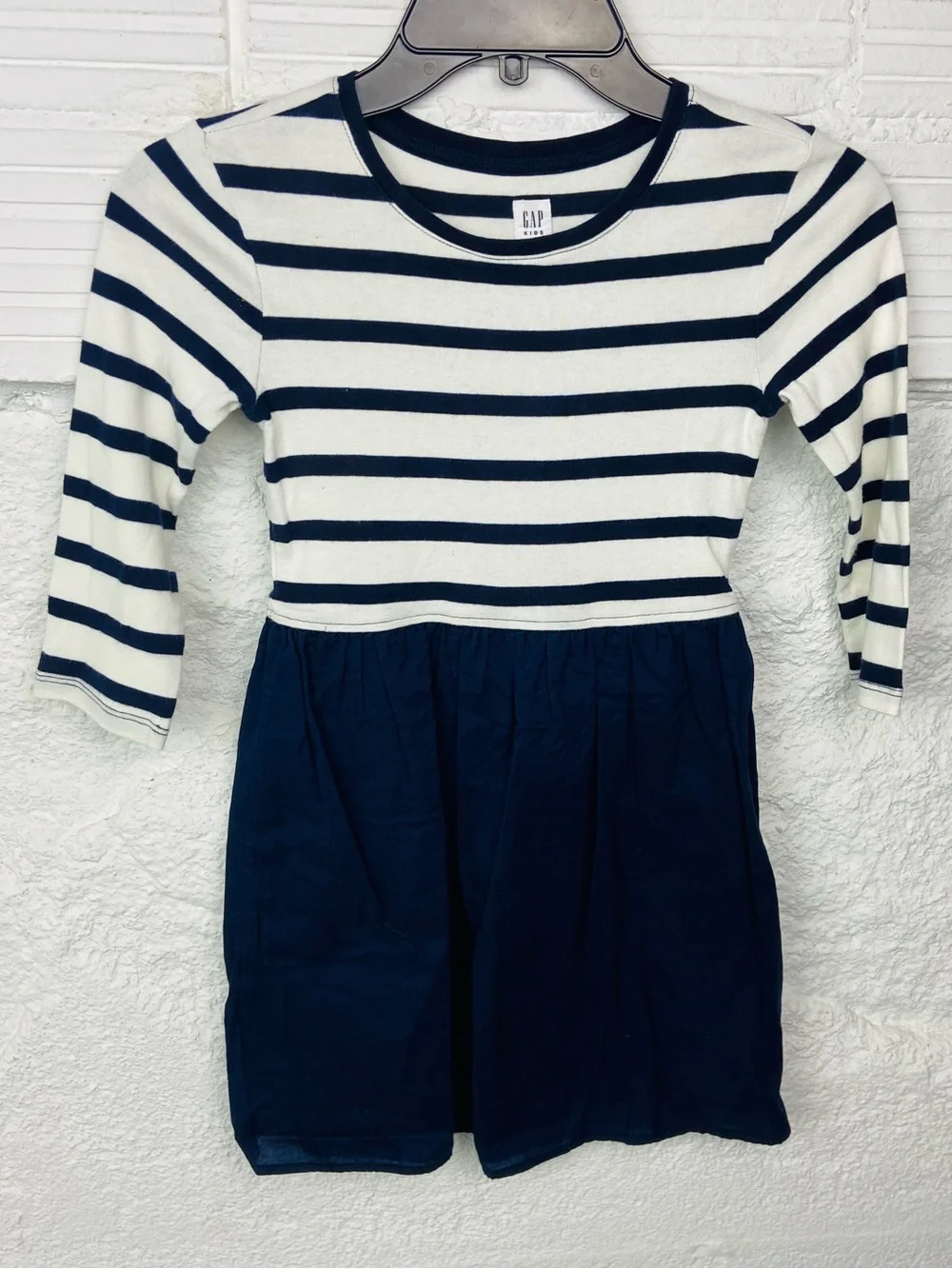 Gap Kids cotton Navy & White Striped Long-Sleeve Dress size medium